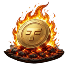TokenBBQ logo – gold coin with T emblem on flaming coals